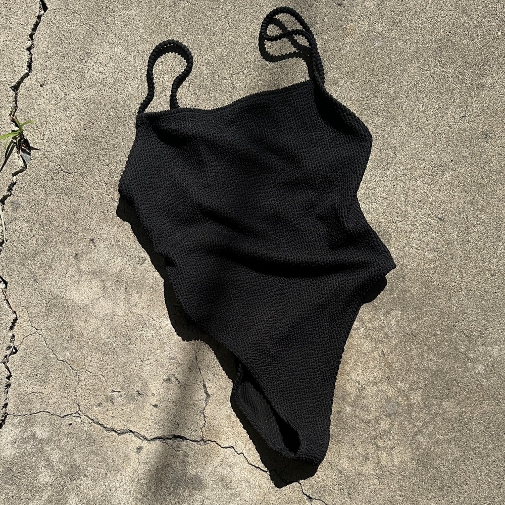 Skatie Black Textured One-Piece Swimsuit